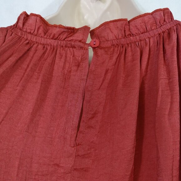 Rust Color Long Sleeve Ruffle Neck Blouse Women Size M Casual Work Business - Picture 5 of 10